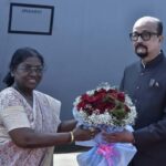 President Murmu arrived in Jagdalpur, where Governor Ramesh Bais extended a warm welcome at Maa Danteshwari Airport.