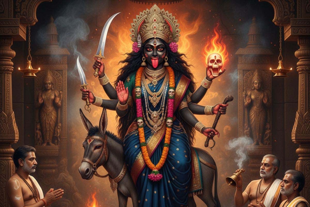 Worship of Maa Kalaratri dispels all fear; on the seventh day of Navratri, devotees worship Maa Kalaratri—learn the rituals and divine mantras