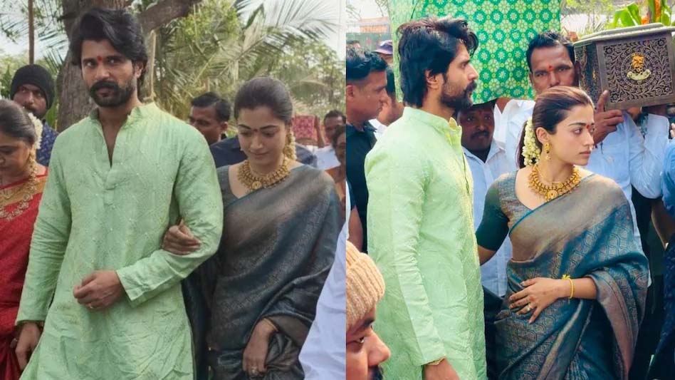 Rashmika Mandanna was seen with husband Vijay, holding his hand, reached the actor's village, was welcomed at her in-laws' place.