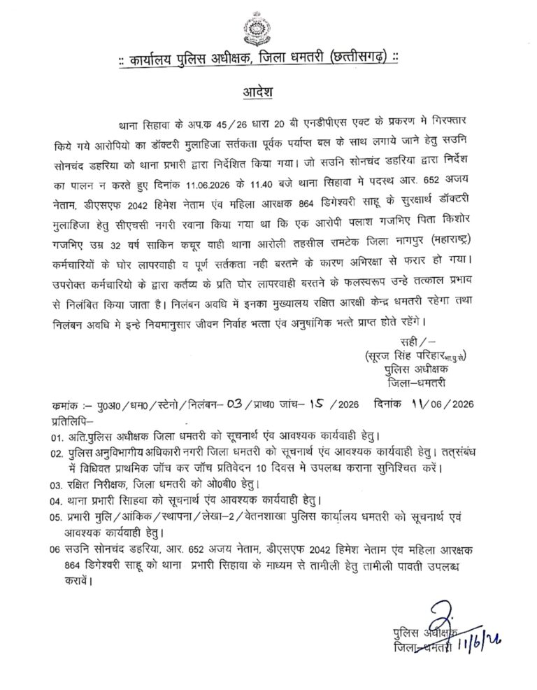4 पुलिस अधिकारी- कर्मचारी तत्काल निलंबित, आरोपी चकमा देकर हुआ फरार